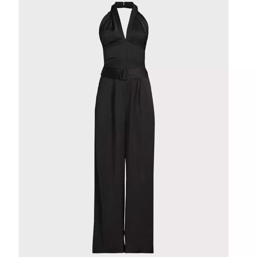 Scoop black satin halter wide‎ leg jumpsuit lightweight Sz S (4-6)